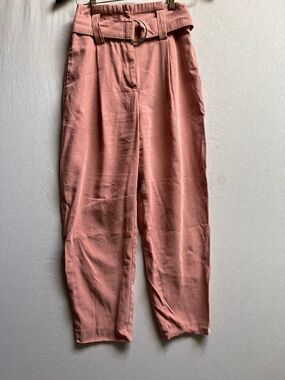 Zara Dusty Rose Paperbag Waist Trousers with Belt Sz S